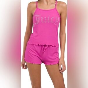 Juicy Couture Pink Ruffled Pajama Set with rhinestones logo
